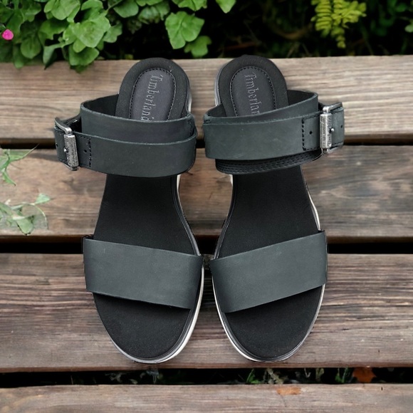NIB Timberland Koralyn 2 Band Wedge Black Nubuck Slingback Sandal 9M 40 - Picture 3 of 14